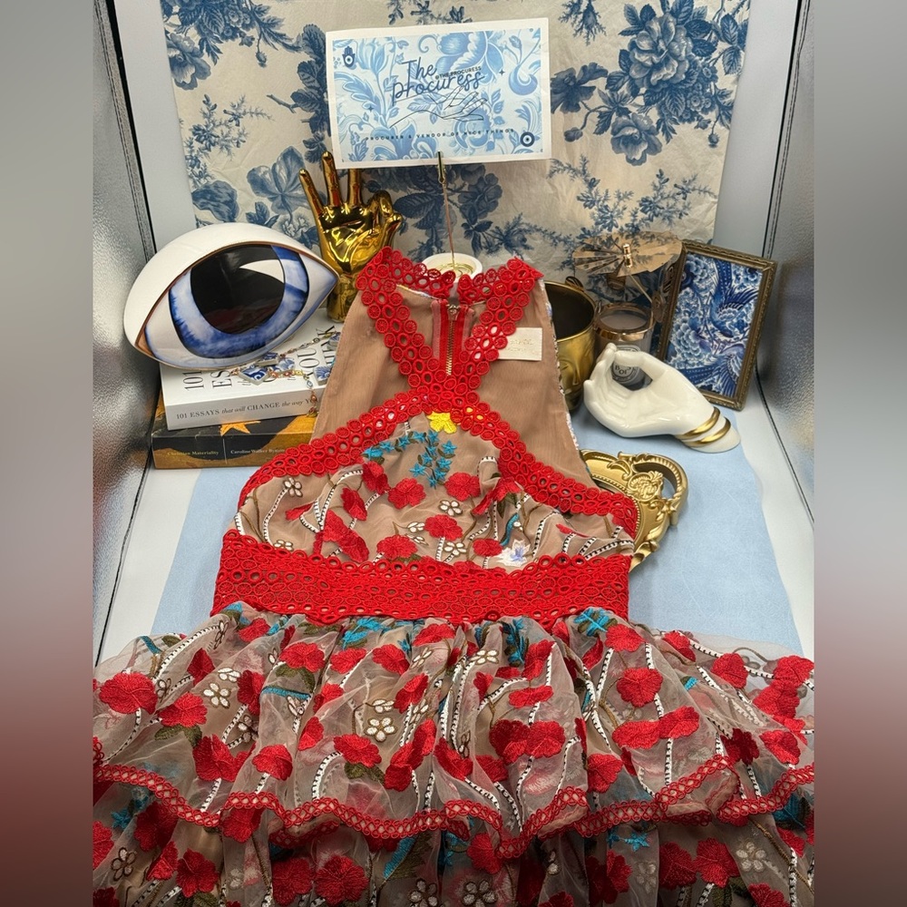 🆕 BRONX & BANCO 🧿 NWOT Ivanka Embroidered Red Ruffled Mini Dress, Sz XS US 2 - Picture 13 of 16